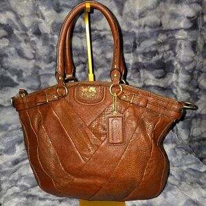 MADISON DIAGONAL PLEATED‎ MIXED EXOTIC LINDSEY SATCHEL (COACH F21318)BRASS/TOBAC